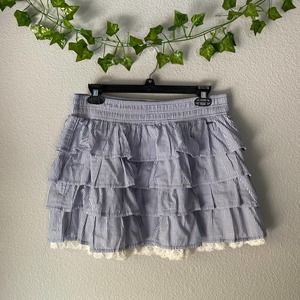 Hollister Blue Pin Striped Tiered Ruffle Mini Circle Skirt